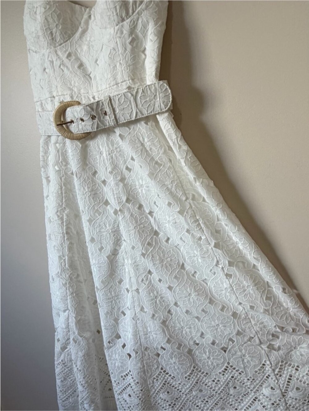 NEW Cara Cara Calypso Bustier Midi Dress Trellis Eyelet White Lace | US 6 UK 10 - Picture 12 of 16